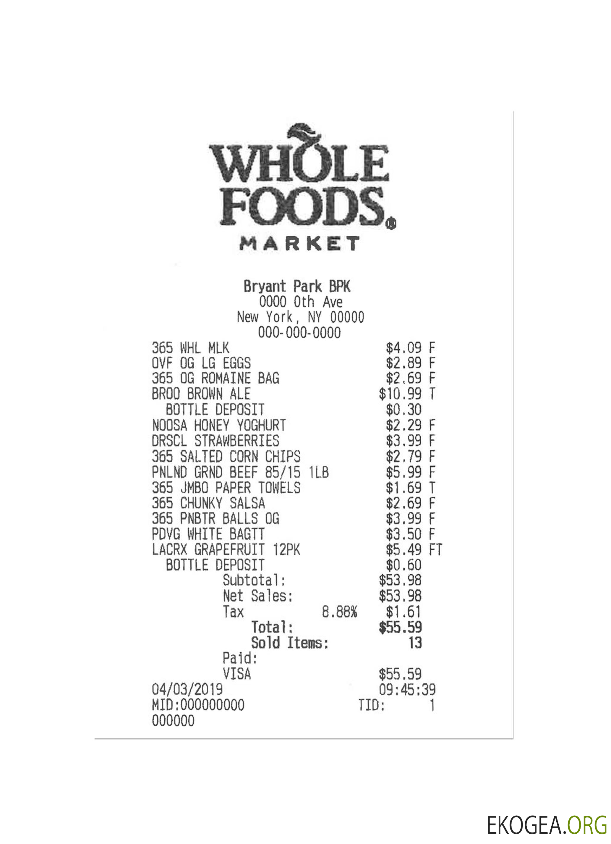 Chèque de paiement ALIMENTS ENTIERS